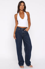 Kiara Mid Rise Barrel Leg Jeans Dark Blue