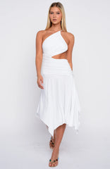 Tie Me Down One Shoulder Midi Dress White