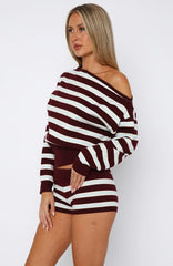 Everything To Everybody Booty Shorts Burgundy Stripe