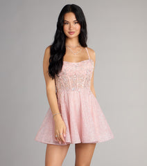 Athena Glitter Corset Lace-Up Skater Dress