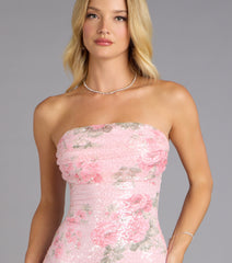 Pretty In Bloom Sequin Floral Strapless Mini Dress