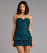 Party Perfect Glitter Knit Strapless Ruffle Mini Dress
