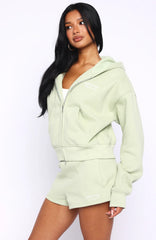 Can't Miss It Boxy Zip Front Hoodie Sage