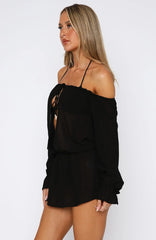 Back To Shore Long Sleeve Mini Dress Black