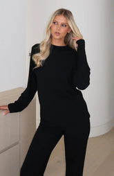Slow Life Long Sleeve Pyjama Top Black