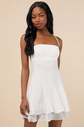 Perfected Sweetness White Pleated Tiered Mini Dress