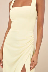 Glamorous Disposition Light Yellow Ruched Maxi Dress