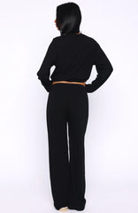 Come A Long Way Soft Lounge Ribbed Wide Leg Pants Black