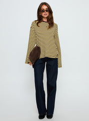 Settle Down Long Sleeve Top Yellow / Brown Stripe