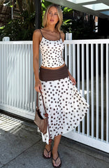 Mediterranean Mirage Midi Skirt Cream/Choc Polka Dot