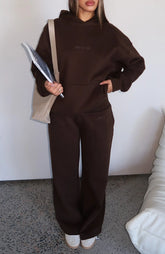 Come A Long Way Wide Leg Sweatpants Chocolate