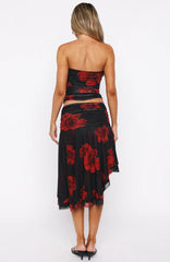 Save My Love Midi Skirt Black Scarlet Bloom