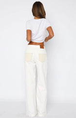 Amira Mid Rise Wide Leg Jeans White/Cream