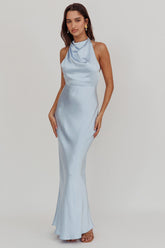 Gelato Pearl Strap Halter Maxi Dress Blue