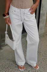 Making Appearances Mid Rise Lace Up Straight Leg Jeans White