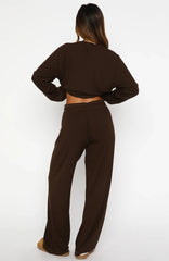 Come A Long Way Soft Lounge Ribbed Wide Leg Pants Chocolate