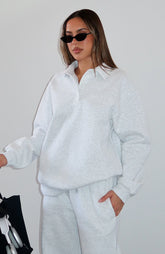 Chill Moves Oversized Henley Sweater Grey Marle