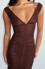 Just A Peak Mesh Maxi Dress Chocolate