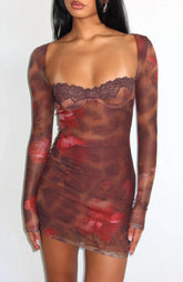 No Other Love Long Sleeve Mini Dress Leopard Honey