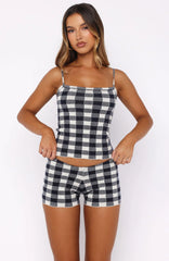 Iconic Duo Knit Cami Top Navy/Cream Gingham
