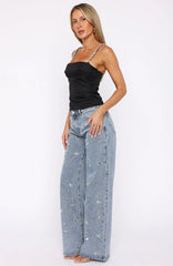 No More Excuses Mid Rise Wide Leg Jeans Mid Blue