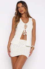 Rise Above Knit Mini Skirt Off White