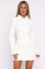 Alpha Femme Long Sleeve Mini Dress White