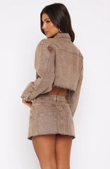 Something To Prove Denim Mini Skirt Tan Wash