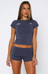 From The Archives Gigi Fold Over Booty Shorts Navy