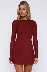 Bad Influence Long Sleeve Mini Dress Burgundy