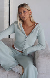 Comfy And Cute Slim Zip Front Hoodie Seafoam