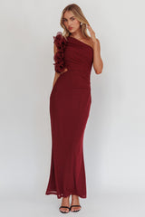 Deanna One-Shoulder Ruffle Maxi Dress Wine