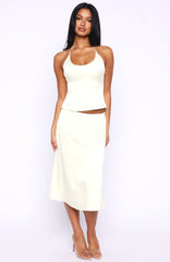 Palm Breeze Midi Skirt Cream