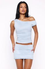 Sweetest Love Faux Suede Off Shoulder Top Blue