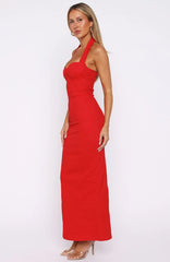 Champagne High Halter Maxi Dress Red