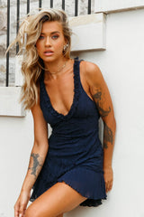 Isabella V-Neck Open Back Lace Dress Navy