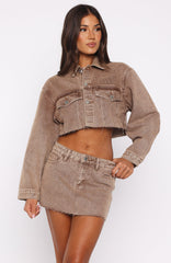 Something To Prove Denim Mini Skirt Tan Wash