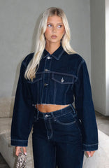 Something To Prove Cropped Denim Jacket Dark Indigo