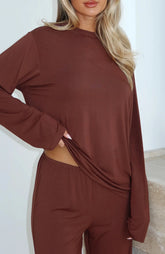 Slow Life Long Sleeve Pyjama Top Chocolate