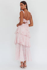 Veda Ruffle Strap Split Maxi Dress Roses Blush