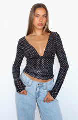 Clear As Day Long Sleeve Top Black/White Polka Dot