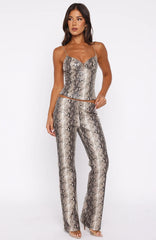 Heat Check PU Pants Tan Snake