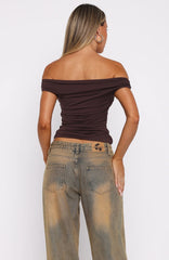 Halfway Over It Off Shoulder Top Chocolate
