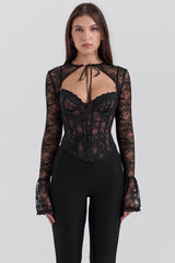 haut corset en dentelle noire avec boléro