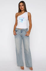 Tropical Feels One Shoulder Top White