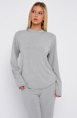 Slow Life Long Sleeve Pyjama Top Grey Marle