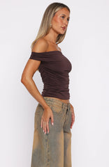 Halfway Over It Off Shoulder Top Chocolate