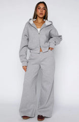 Come A Long Way Boxy Zip Front Hoodie Grey Marle