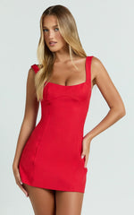 Aretha Mini Dress Corset Panel Dress in Red