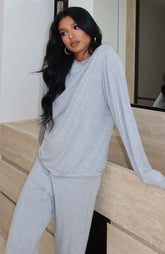 Slow Life Long Sleeve Pyjama Top Grey Marle
